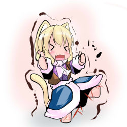 Rule 34 | &gt; &lt;, 1girl, :d, > <, animal ears, blonde hair, cat ears, cat girl, cat tail, chibi, double thumbs up, closed eyes, female focus, hoshizuki (seigetsu), mizuhashi parsee, open clothes, open mouth, open shirt, puru-see (hoshizuki (seigetsu)), shirt, short hair, smile, solo, tail, thumbs up, touhou, trembling, xd