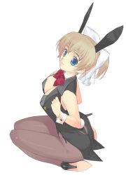 Rule 34 | 1girl, animal ears, blonde hair, blue eyes, bow, bowtie, breasts, brown hair, cleavage, coattails, earrings, fake animal ears, hair bow, high heels, jewelry, large breasts, leotard, mibu natsuki, original, pantyhose, playboy bunny, ponytail, rabbit ears, red bow, ribbon, solo, tailcoat, white ribbon, wrist cuffs