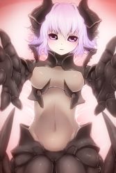 Rule 34 | 1girl, animal hands, arthropod girl, bad id, bad pixiv id, beetle girl, breasts, breasts apart, carapace, covered erect nipples, covered navel, female focus, highres, horns, incoming hug, light purple hair, looking at viewer, mantarou (shiawase no aoi tori), medium breasts, monster girl, monster girl encyclopedia, monster girl encyclopedia ii, outstretched arms, parted lips, pink eyes, pink hair, purple eyes, short hair, soldier beetle, soldier beetle (monster girl encyclopedia), solo