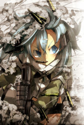 Rule 34 | 10s, 1girl, anti-materiel rifle, blue eyes, blue hair, bolt action, bullet, fingerless gloves, gloves, gun, hair ornament, hairclip, matching hair/eyes, page (page1555), pgm hecate ii, rifle, scarf, short hair, short shorts, shorts, sinon, sniper rifle, solo, sseopik, sword art online, thigh strap, weapon