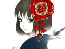 Rule 34 | 1boy, androgynous, blue eyes, bob cut, brown hair, child, crossdressing, flower, hair flower, hair ornament, hunter x hunter, japanese clothes, kalluto zoldyck, kimono, looking at viewer, male focus, mole, mole under mouth, rb tks, simple background, solo, traditional clothes, trap, white background