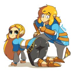 Rule 34 | 10s, 1boy, 1girl, :t, all fours, artist name, ass, blonde hair, diives, huge ass, link, nintendo, pout, princess zelda, tagme, the legend of zelda, the legend of zelda: breath of the wild, thumbs up