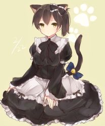 Rule 34 | 10s, 1girl, alternate costume, animal ears, bell, bow, breasts, brown hair, cat ears, cat tail, dated, frills, gothic lolita, hair bow, highres, kaga (kancolle), kantai collection, kemonomimi mode, komachi narota, large breasts, lolita fashion, personification, short hair, side ponytail, sketch, solo, tail, tail bell, tail bow, tail ornament