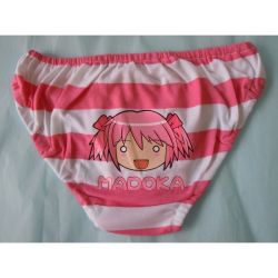 Rule 34 | 10s, kaname madoka, mahou shoujo madoka magica, panties, photo (medium), pink hair, pink theme, short twintails, solo, striped clothes, striped panties, twintails, underwear, underwear only