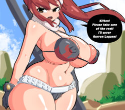 areolae_visible_through_clothing belly bikini brown_eyes english_text nipples red_hair swimsuit tagme tengen_toppa_gurren_lagann woomochi yoko_littner