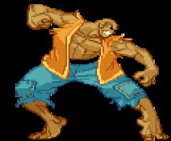 Rule 34 | animated, animated gif, baggy pants, bald, barefoot, clenched teeth, dark skin, fighting stance, ghost kick, idle animation, lowres, martial masters, muscular, no shoes, open jacket, pixel art, teeth, tiptoes, torn clothes
