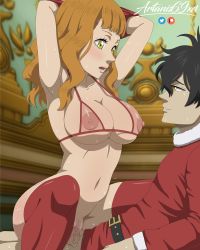 Rule 34 | 1boy, 1girl, absurdres, armpits, arms up, artanis69, ass, black clover, bottomless, bra, breasts, christmas, cowgirl position, hetero, highres, mimosa vermillion, nipples, penis, pussy, see-through, sex, spread legs, straddling, swimsuit, thighhighs, underwear, vaginal, yuno (black clover)