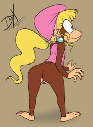 Rule 34 | ape, blonde hair, bottomless, dixie kong, donkey kong (series), donkey kong country, furry, lowres, nintendo, pussy