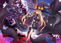 Rule 34 | 1girl, abigail williams (fate), abigail williams (second ascension) (fate), black bow, black dress, black footwear, black hat, black panties, black thighhighs, bow, commentary request, covered mouth, disintegration, dress, fate/grand order, fate (series), groin, hat, hat bow, heart, highres, hugging object, key, keyhole, long hair, long sleeves, looking at viewer, orange bow, panties, parted bangs, red eyes, revealing clothes, shoes, single thighhigh, sleeves past fingers, sleeves past wrists, solo, standing, stuffed animal, stuffed toy, suction cups, teddy bear, tentacles, thighhighs, topless, underwear, very long hair, witch hat, yuzu modoki