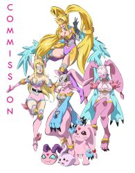 Rule 34 | blonde hair, blue eyes, blush, digimon, digimon (creature), heart, highres, horns, mask, official seraphimon, original, simple background, white background