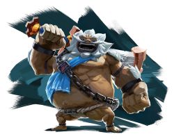 Rule 34 | 1boy, absurdres, beard, belly, blouse, daruk, facial hair, goron, highres, looking at viewer, male focus, muscular, nintendo, official art, open mouth, shirt, smile, solo, the legend of zelda, the legend of zelda: breath of the wild, white shirt