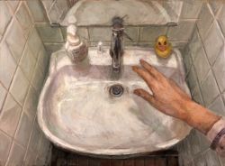 Rule 34 | bathroom, faucet, faux traditional media, horror (theme), mirror, pov, pov hands, reflection, rubber duck, sink, soap bottle, solo, t0da, tile wall, tiles