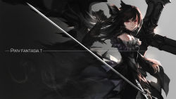 Rule 34 | 1girl, bad id, bad pixiv id, bare shoulders, bird, black hair, copyright name, cross, long hair, looking at viewer, original, pixiv fantasia, pixiv fantasia t, red eyes, solo, swd3e2, sword, weapon