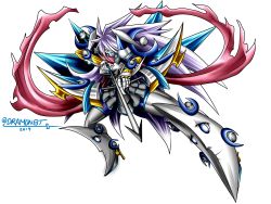 Rule 34 | 1girl, absurdres, armor, arrow (projectile), bow (weapon), crescent moon, dianamon, digimon, highres, long hair, mask, moon, weapon