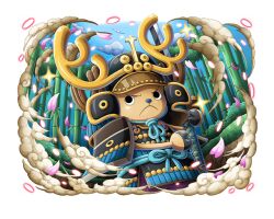 Rule 34 | animal, armor, bamboo, bamboo forest, forest, helmet, japanese armor, japanese clothes, nature, no humans, off shoulder, one piece, one piece treasure cruise, reindeer, tony tony chopper