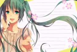 Rule 34 | 1girl, bad id, bad pixiv id, bracelet, floating hair, green eyes, green hair, hatsune miku, highres, jewelry, long hair, looking at viewer, matching hair/eyes, open mouth, solo, twintails, vocaloid, yuzumikoto