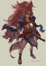Rule 34 | 1girl, amputee, arc system works, backlighting, baiken, big hair, breasts, cleavage, eyepatch, facial tattoo, full body, guilty gear, guilty gear xrd, hand on hilt, highres, japanese clothes, kataginu, katana, kimono, large breasts, long hair, looking at viewer, no bra, obi, one-eyed, pink eyes, pink hair, ponytail, rope belt, sash, scar, scar across eye, scar on face, sheath, sheathed, signature, solo, stn sentan, sword, tattoo, toeless footwear, toenails, toes, torn clothes, torn sleeves, very long hair, weapon, white kimono