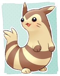Rule 34 | brown fur, creatures (company), full body, furret, game freak, gen 2 pokemon, nark, nintendo, no humans, open mouth, outline, pokemon, pokemon (creature), polka dot, polka dot background, solid circle eyes, solo, tail, tongue, white outline