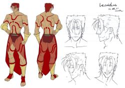 Rule 34 | 1boy, bad id, bad twitter id, bracer, character name, character sheet, daimon560, dated, expressions, fate/grand order, fate (series), flat color, full body, leonidas (fate), male focus, manly, muscular, partially colored, red hair, solo, tattoo, white background
