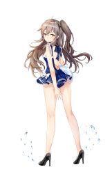 Rule 34 | 1girl, absurdres, bikini, blush, brown hair, duino, frills, full body, girls&#039; frontline, hair ornament, high heels, highres, long hair, looking at viewer, looking back, pout, scar, scar across eye, scar on face, simple background, swimsuit, transparent background, ump45 (girls&#039; frontline), white background