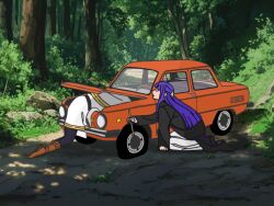 2girls car car_trunk fern_(sousou_no_frieren) forest frieren meme motor_vehicle multiple_girls nature non-web_source purple_hair repairing road russia sousou_no_frieren zaz_986