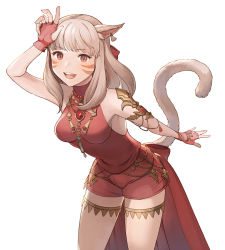 Rule 34 | 1girl, animal ears, armlet, warrior of light (ff14), blonde hair, breasts, brown eyes, cat ears, cat tail, earrings, facial mark, final fantasy, final fantasy xiv, fingerless gloves, gloves, halterneck, jewelry, leaning forward, long hair, looking at viewer, medium breasts, miqo&#039;te, moko (user vnsh2874), open mouth, shorts, sleeveless, solo, tail, thighlet, whisker markings, white background