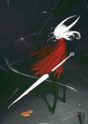 Rule 34 | 1girl, absurdres, cape, female focus, highres, hollow knight, hornet (hollow knight), jun (navigavi), personification, solo, weapon, white hair