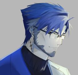 Rule 34 | absurdres, beard, blue eyes, blue hair, cropped torso, facial hair, glasses, headshot, highres, mature male, northystary, tagme, turtleneck, wuthering waves, yuanwu (wuthering waves)