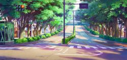 Rule 34 | bush, city, cityscape, crosswalk, highres, lamppost, love live!, love live! superstar!!, manhole cover, no humans, official art, real world location, road, scenery, sidewalk, storefront, tagme, tokyo (city), traffic light, tree