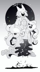 Rule 34 | 1girl, absurdres, animal ears, capelet, colored skin, floating, hair ornament, hairpin, halo, highres, hole in face, long sleeves, noose, original, robe, short hair, solo, star (symbol), tentacles, white hair, white robe, white skin, wing collar, z0 gk