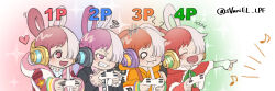 Rule 34 | alternate costume, chibi, clone, controller, game controller, gamepad, headphones, highres, multicolored hair, one piece, playing games, red hair, tears, twitter username, two-tone hair, uta (one piece), white hair