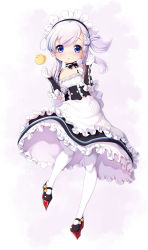 Rule 34 | 1girl, :o, aged down, animal, apron, azur lane, belfast (azur lane), bird, black bow, black dress, black footwear, blush, bow, braid, collarbone, commentary request, dress, elbow gloves, frilled apron, frilled dress, frills, full body, gloves, hands up, high heels, highres, koflif, little bel (azur lane), long hair, maid, maid headdress, one side up, pantyhose, parted lips, purple eyes, silver hair, sleeveless, sleeveless dress, solo, standing, standing on one leg, striped, striped bow, white apron, white background, white gloves, white pantyhose
