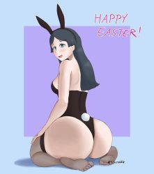Rule 34 | 10s, 1girl, animal ears, artist name, ass, barbara parker, blush, breasts, rabbit ears, rabbit tail, fake animal ears, feet, female focus, from behind, full body, green eyes, green hair, huge ass, leotard, little witch academia, long hair, looking at viewer, looking back, matching hair/eyes, medium breasts, medium hair, no shoes, open mouth, playboy bunny, seiza, sideboob, sitting, smile, soles, solo, tail, thighhighs, thotticus-slayer, toes