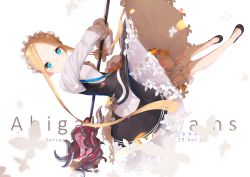 Rule 34 | 1girl, abigail williams (fate), abigail williams (festival outfit) (fate), apron, black skirt, blonde hair, bloomers, blouse, blue eyes, bow, braid, butterfly hair ornament, character name, fate/grand order, fate (series), force (fossan 01), full body, glowing, hair ornament, heroic spirit chaldea park outfit, highres, key, long hair, maid, maid apron, maid headdress, mary janes, official alternate costume, orange bow, parted bangs, shirt, shoes, simple background, skirt, sleeves past fingers, sleeves past wrists, solo, stuffed animal, stuffed toy, teddy bear, underwear, very long hair, wavy mouth, white background, white bloomers, white bow, white shirt