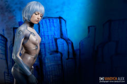 Rule 34 | 1girl, ayanami rei, blue hair, bodypaint, breasts, cosplay, female focus, naked paint, neon genesis evangelion, nipples, nude, painted clothes, photo (medium), short hair, small breasts, solo