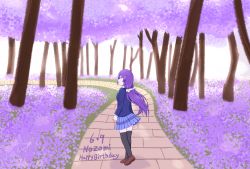 Rule 34 | 1girl, absurdres, aqua eyes, artist name, artist request, bare legs, black legwear, blue cardigan, blue jacket, blue skirt, blush, bow, bowtie, breasts, brown footwear, cardigan, checkered clothes, checkered skirt, collared shirt, day, female focus, field, flower, flower field, full body, green bow, green bowtie, green eyes, hair ornament, hair scrunchie, highres, jacket, long hair, long sleeves, long twintails, looking at viewer, love live!, love live! school idol project, low twintails, miniskirt, otonokizaka school uniform, outdoors, parted lips, plaid, plaid skirt, pleated, pleated skirt, purple flower, purple hair, school uniform, scrunchie, shirt, shoes, sideboob, skirt, small breasts, smile, solo, standing, striped bow, striped bowtie, striped clothes, tojo nozomi, tree, twintails, white shirt