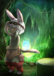 Rule 34 | 10s, artist request, brown eyes, rabbit, furry, highres, made in abyss, nanachi (made in abyss), open mouth, short hair, white hair