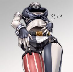 Rule 34 | american flag legwear, anchor, asymmetrical legwear, black panties, chain, elbow gloves, from below, front-tie top, garter straps, gloves, highres, invisible, iowa (kancolle), kantai collection, miniskirt, mismatched legwear, no humans, panties, skirt, striped clothes, striped skirt, striped thighhighs, thighhighs, tk8d32, underwear, vertical-striped clothes, vertical-striped skirt, vertical-striped thighhighs