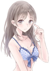 Rule 34 | 1girl, atelier (series), atelier totori, bikini, breasts, brown hair, cleavage, closed mouth, hondahiro, long hair, looking at viewer, medium breasts, simple background, smile, solo, swimsuit, totooria helmold, white background
