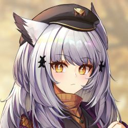 Rule 34 | 1girl, arknights, bad id, bad twitter id, black hat, blurry, blurry background, blush, bright pupils, closed mouth, depth of field, grey hair, hat, highres, jewelry, long hair, looking at viewer, necklace, official alternate costume, owl ears, penguin4, portrait, ptilopsis (arknights), ptilopsis (serenity) (arknights), solo, yellow eyes