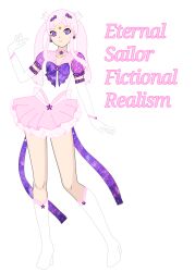 Rule 34 | cosmic bow, highres, kanori fiction (sailor fictional realism), madokasakurai, pink hair, pink sailor collar, pink skirt, purple eyes, sailor collar, skirt