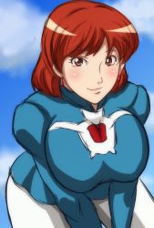 Rule 34 | 1girl, breasts, earrings, igatto, jewelry, kaze no tani no nausicaa, large breasts, leaning forward, looking at viewer, nausicaa, red eyes, red hair, solo
