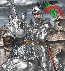 Rule 34 | animal, armor, feathers, horse, knight, mad (artist), medieval, sheath, weapon