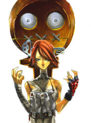 Rule 34 | a.b.a, arc system works, bandages, fingerless gloves, gloves, green eyes, guilty gear, key, key in head, object through head, paracelsus (guilty gear), red hair, short hair