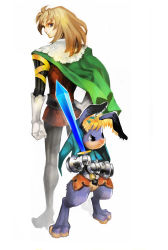 Rule 34 | 1boy, absurdres, blonde hair, blue eyes, rabbit, cape, cornelius (odin sphere), dual persona, furry, furry male, gauntlets, gloves, highres, kamitani george, long hair, male focus, odin sphere, official art, pantyhose, pooka (odin sphere), solo, sword, tunic, weapon