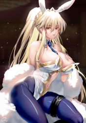 Rule 34 | 1girl, ahoge, animal ears, artoria pendragon (all), artoria pendragon (fate), artoria pendragon (swimsuit ruler) (fate), bare shoulders, blonde hair, blue neckwear, blue pantyhose, braid, breasts, cleavage, clothing cutout, deep skin, detached collar, fake animal ears, fate/grand order, fate (series), feather boa, fishnet pantyhose, fishnets, french braid, green eyes, hair between eyes, highleg, highleg leotard, highres, large breasts, leotard, long hair, looking at viewer, navel, navel cutout, obiwan, pantyhose, playboy bunny, ponytail, rabbit ears, revision, sidelocks, solo, thigh strap, tiara, white leotard, wrist cuffs