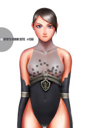 Rule 34 | 1girl, black hair, blue eyes, breasts, elbow gloves, gloves, large breasts, leotard, looking at viewer, ryu (ryu&#039;s form site), see-through, short hair, solo