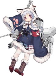Rule 34 | 1girl, :3, animal ears, animal hood, animal print, armband, artist request, azur lane, binoculars, blue coat, blush, boots, brown footwear, buttons, capelet, changchun (azur lane), closed mouth, coat, cross-laced footwear, earrings, eyebrows, fake animal ears, full body, fur trim, hair intakes, hair ornament, head tilt, hood, hood up, hooded capelet, jewelry, lace-up boots, legs apart, light purple hair, long hair, long sleeves, machinery, official art, pantyhose, parted bangs, paw print, pink eyes, rabbit, red star, single earring, sleeves past wrists, solo, standing, star (symbol), tachi-e, tiger print, torpedo, torpedo tubes, transparent background, turret, white pantyhose