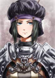 Rule 34 | 1girl, 2019, adventurer (ff11), armor, artist name, black hair, blue eyes, closed mouth, dated, final fantasy, final fantasy xi, frown, hat, hume, morere, pink lips, purple hat, short hair, signature, solo, upper body