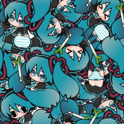 Rule 34 | &gt; &lt;, &lt;o&gt; &lt;o&gt;, 6+girls, aqua eyes, aqua hair, chibi, clone, closed eyes, detached sleeves, hatsune miku, heart, heart-shaped pupils, long hair, lowres, multiple girls, necktie, no mouth, no nose, panties, skirt, spring onion, striped clothes, striped panties, symbol-shaped pupils, thighhighs, tileable, too many, tsuto, twintails, underwear, very long hair, vocaloid